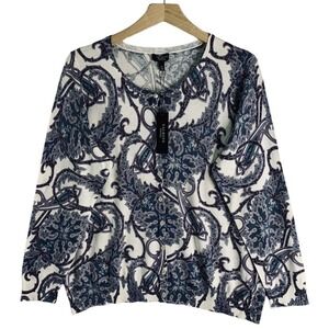 Talbots Purple Paisley Cardigan Sweater Womens Size P2XL NWT $99